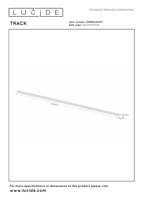 Lucide TRACK Cache/couvercle - Système de rail monophasé / Éclairage sur rail - 2 mètre - Blanc (Extension) - technique
